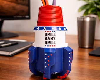 Patriotic Drill Bit Pen Holder | 3D Printed Oilfield Desk Decor