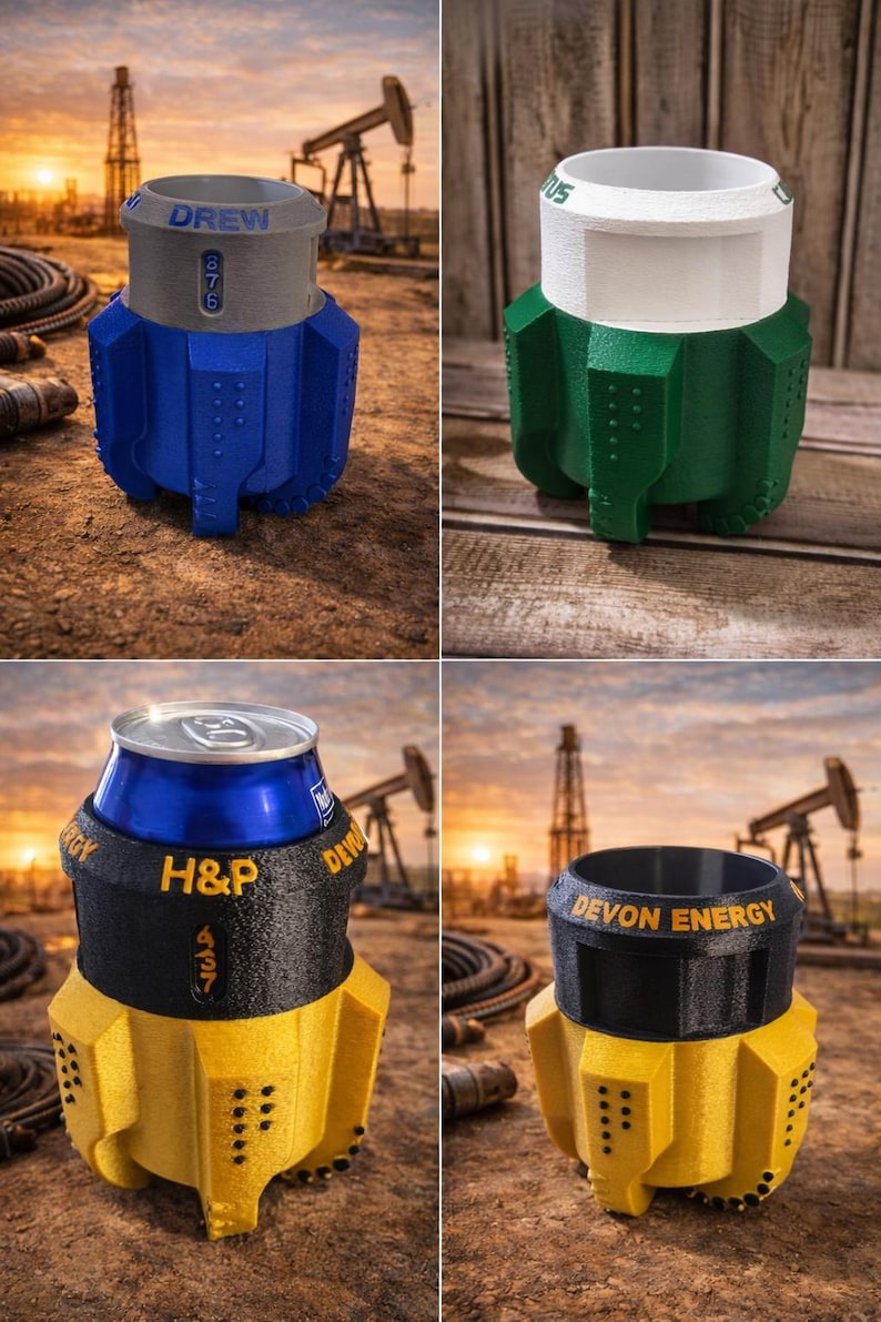 3D Printed PDC Drill Bit Can Koozie • Oilfield Gift image 2
