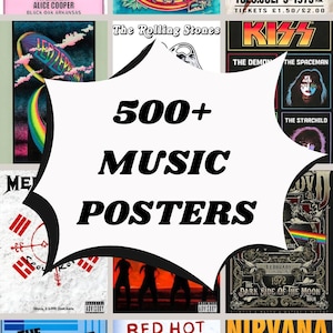 500+PCS Music Poster, Retro Band Poster, Classic Rock Posters, Vintage Music Concert Posters, Aesthetic Wall Collage Kit - Digital