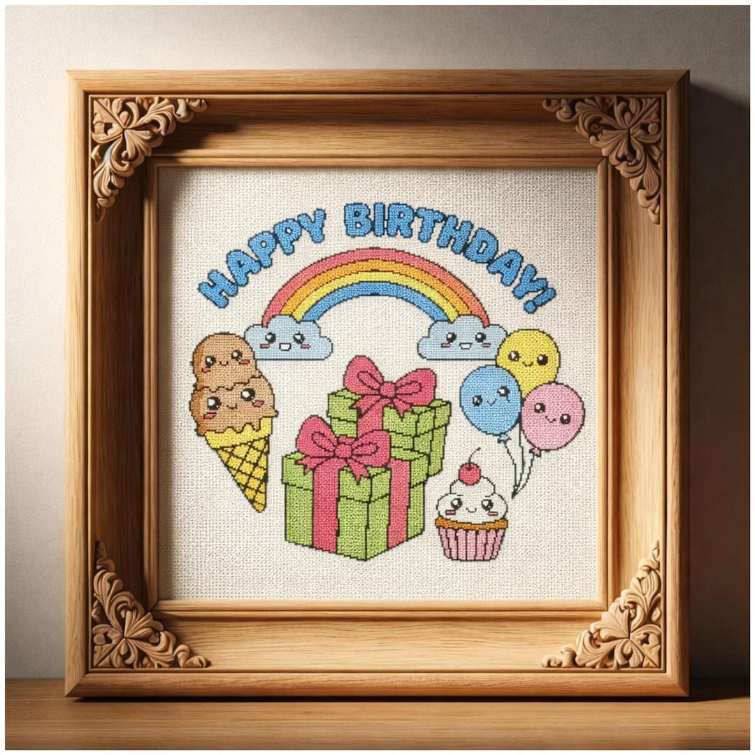 Happy Birthday Cross Stitch Pattern PDF Rainbow Party Chart - Etsy
