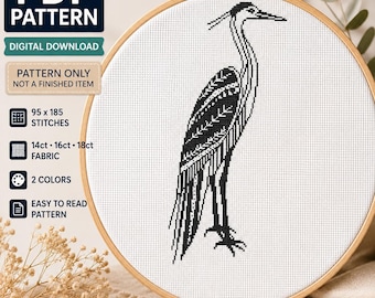 Grue, oiseau, motif point de croix, PDF, diagramme des silhouettes des animaux comptés