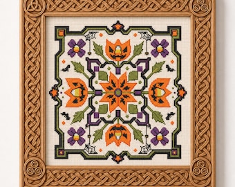 Halloween, motif point de croix PDF, mandala folklorique citrouille, tableau de broderie effrayant compté