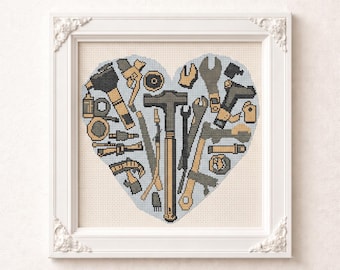 Outil coeur point de croix PDF tableau compté Atelier de bricolage Mécanicien modèle Aida