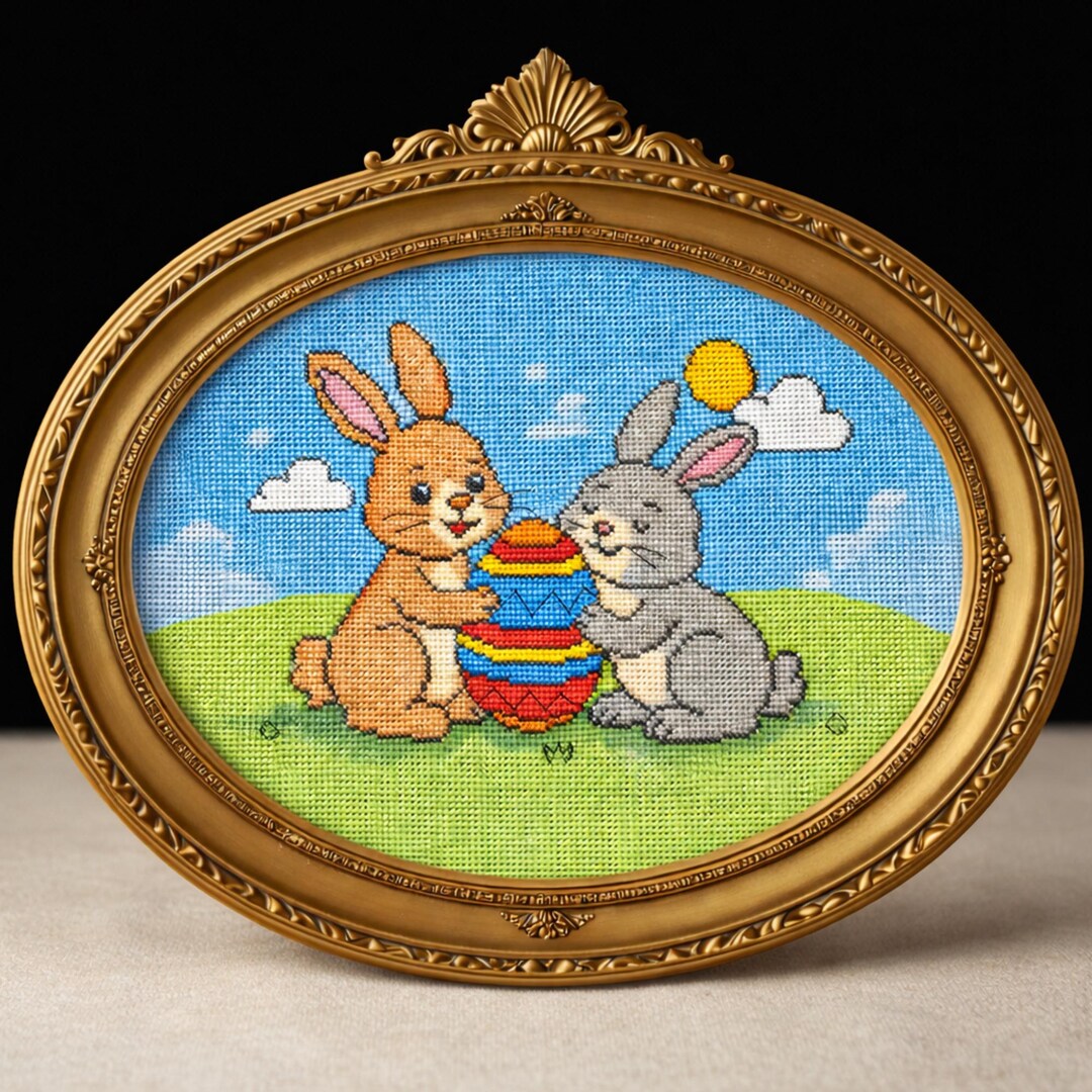 Easter Bunny Cross Stitch Pattern PDF Rabbits Egg Spring Chart - Etsy