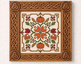 Motif de point de croix citrouille d'automne PDF Tableau compté Broderie récolte d'automne