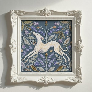 Greyhound Dog Cross Stitch Pattern PDF – Counted Floral Botanical Chart