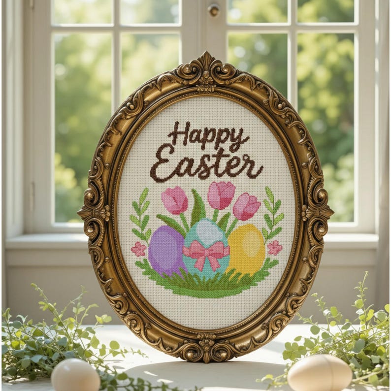 Easter Cross Stitch Pattern PDF Happy Spring Tulips Eggs Chart - Etsy ...