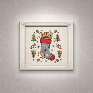 Christmas Stocking Cross Stitch Pattern PDF Atomic Mid Century Modern Holiday Chart