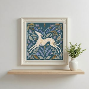 Greyhound Dog Cross Stitch Pattern PDF – Counted Floral Botanical Chart