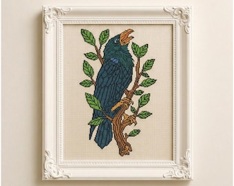 Raven Crow Cross Stitch Pattern PDF Gothic Bird Art