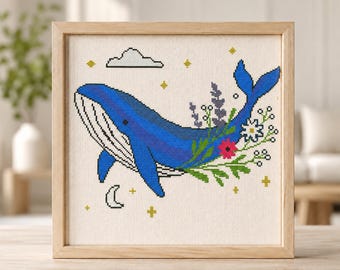 Grille PDF motif baleine bleue au point de croix