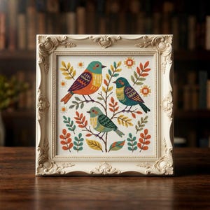 Birds Folk Art Cross Stitch Pattern PDF Digital Embroidery Chart