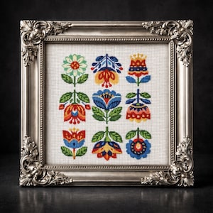 Folk Floral Cross Stitch Pattern PDF Modern Folk Art Design