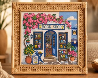 Mediterranean Bookshop Pattern Coastal Cross Stitch PDF