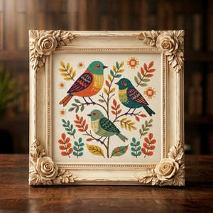 Birds Folk Art Cross Stitch Pattern PDF Digital Embroidery Chart