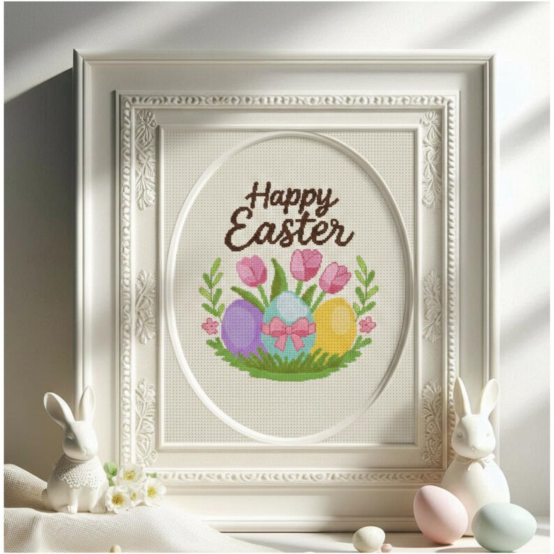 Easter Cross Stitch Pattern PDF Happy Spring Tulips Eggs Chart - Etsy ...