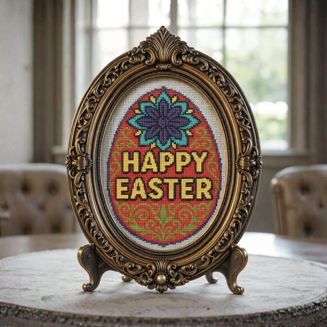 Happy Easter Egg Cross-stitch Pattern PDF Floral Scrollwork Chart - Etsy