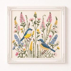 Modern Garden Birds Cross Stitch Pattern PDF Counted Digital Chart