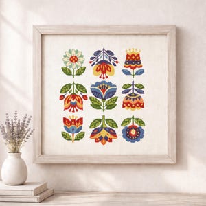 Folk Floral Cross Stitch Pattern PDF Modern Folk Art Design