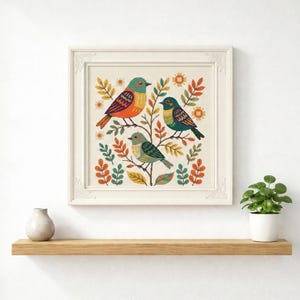 Birds Folk Art Cross Stitch Pattern PDF Digital Embroidery Chart