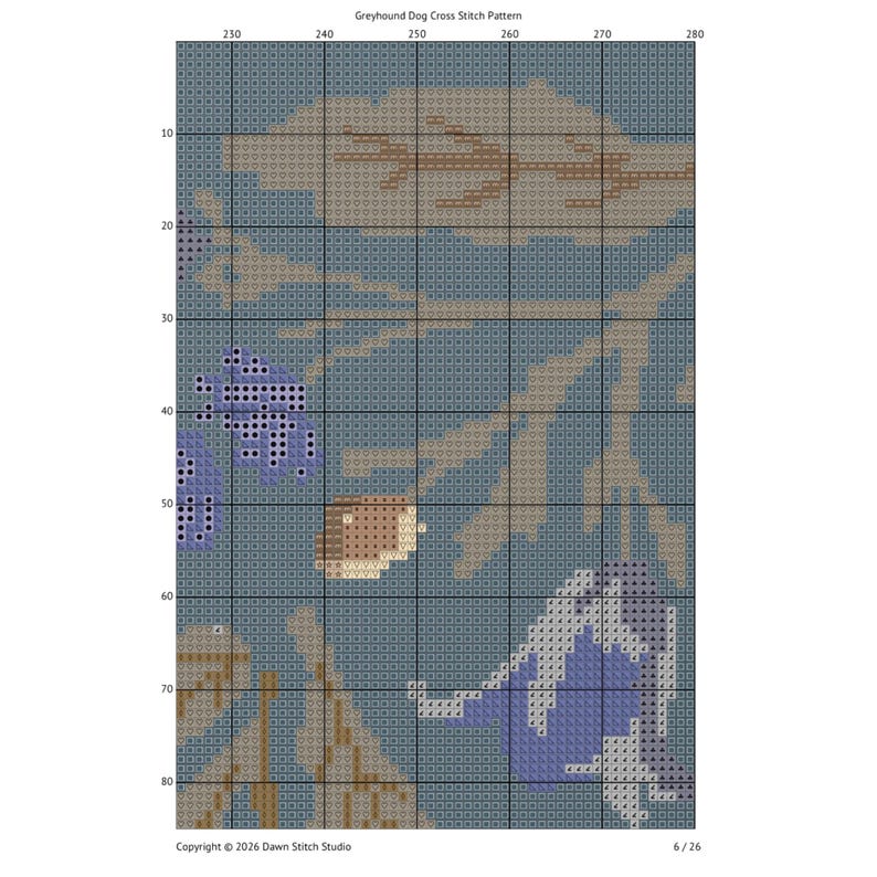 Greyhound Dog Cross Stitch Pattern PDF – Counted Floral Botanical Chart