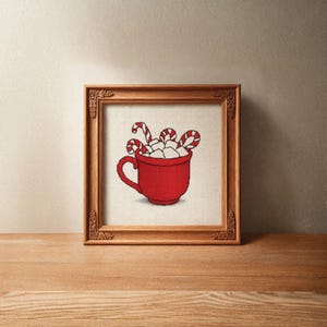 Christmas Mug Cross Stitch Pattern PDF Candy Cane Holiday Design