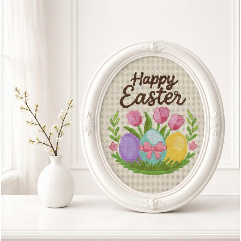 Easter Cross Stitch Pattern PDF Happy Spring Tulips Eggs Chart - Etsy ...
