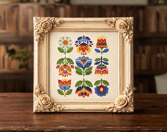 Patrón de punto de cruz floral folclórico en PDF Diseño de arte folclórico moderno