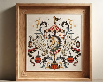 Carrousel d'Halloween, motif de point de croix, tableau PDF de citrouilles fantômes comptées
