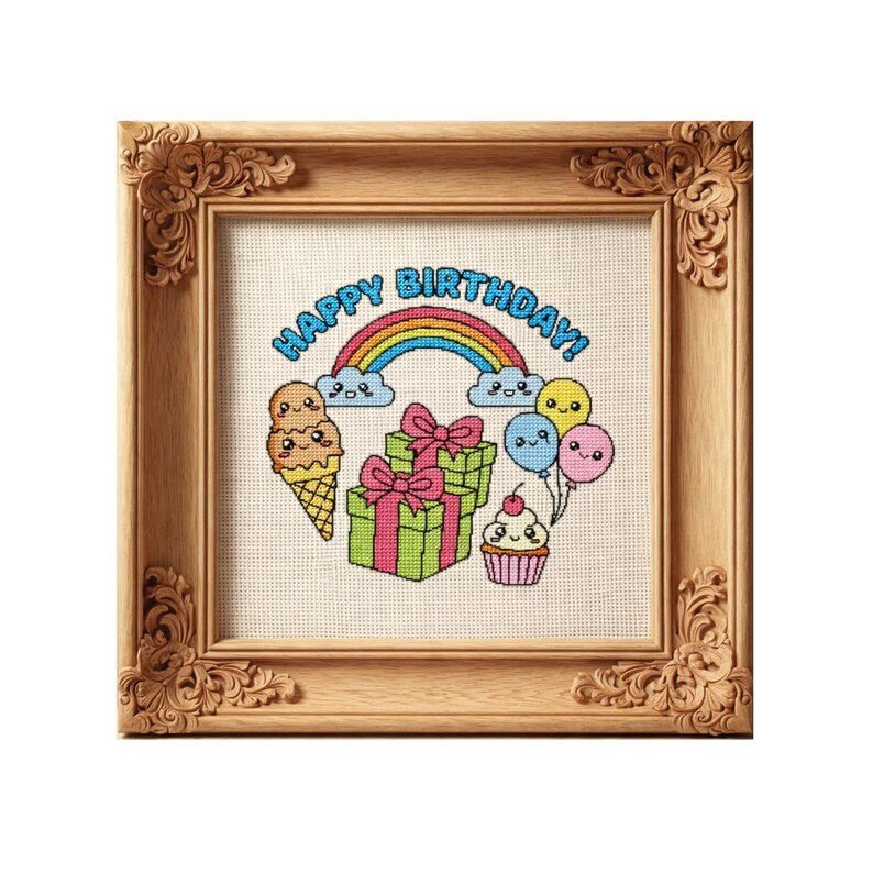Happy Birthday Cross Stitch Pattern PDF Rainbow Party Chart - Etsy