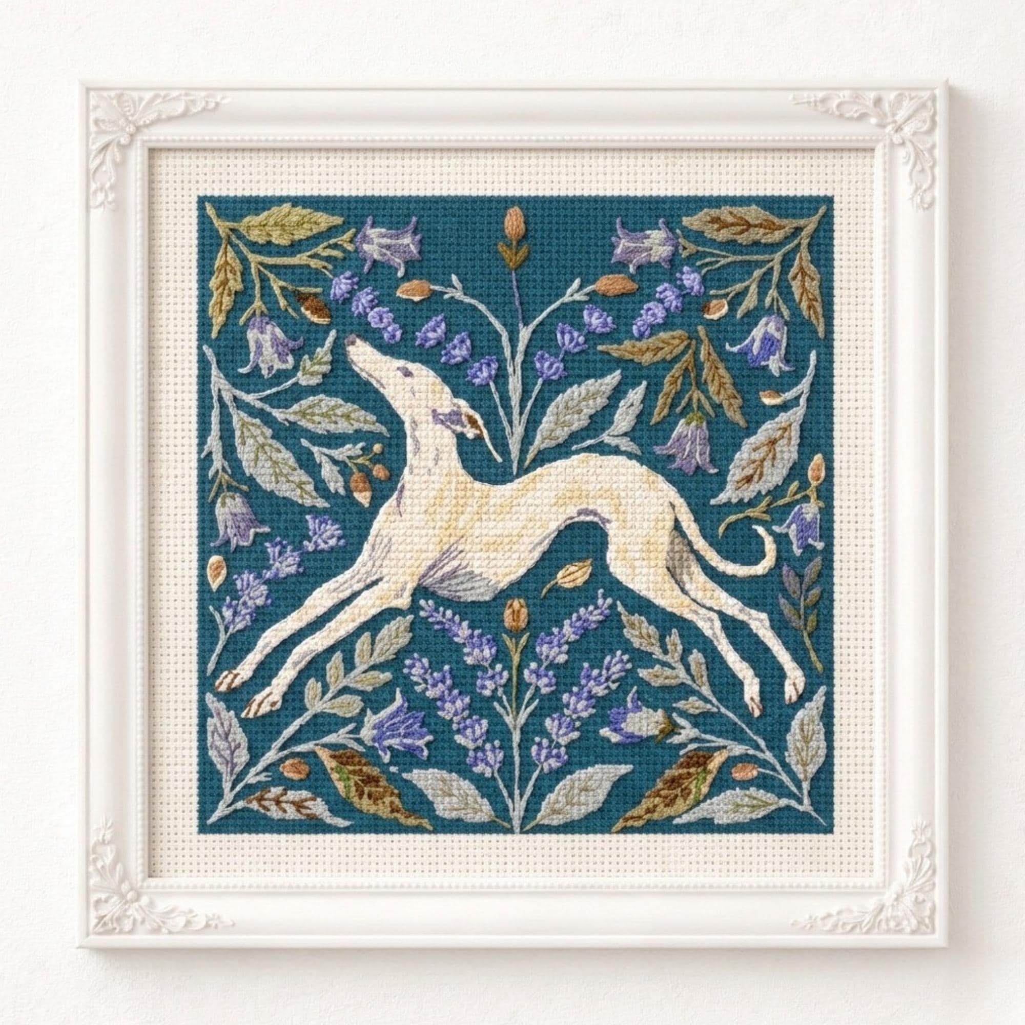 Greyhound Alpha Pattern Greyhound Dog Cross Stitch Pattern PDF – Counted Floral Botanical Chart ...