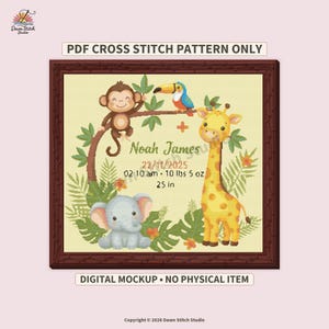 Safari Birth Record Cross Stitch Pattern PDF Custom Animal Chart