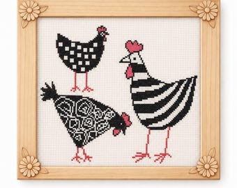 Poulet point de croix PDF compté graphique poule coq ferme folk oiseau motif numérique