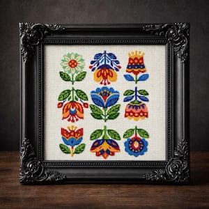Folk Floral Cross Stitch Pattern PDF Modern Folk Art Design