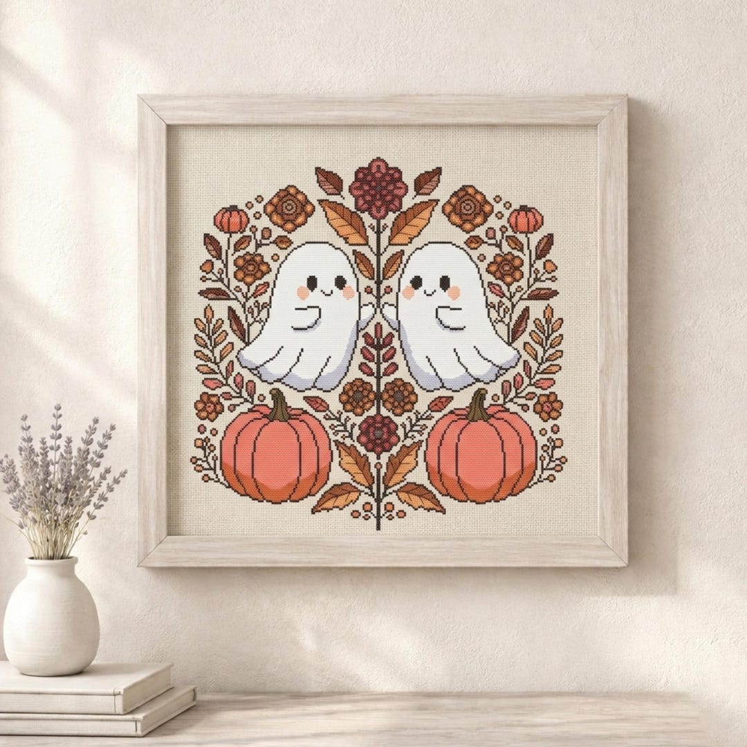 Ghost Halloween Cross Stitch Pattern PDF DMC Floral Pumpkin - Etsy