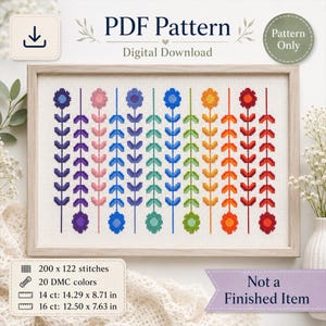 Floral Border Cross Stitch Pattern PDF Counted Chart Multicolor Download
