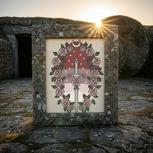 Gothic Schwert Kreuzstich Stickmuster PDF DMC Roses Instant Download