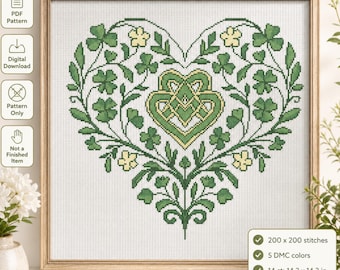 Keltisches Herz Kreuzstichmuster PDF Zählvorlage Shamrock Knotwork