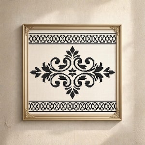 Black Border Cross Stitch Pattern PDF Damask Ornamental DMC Counted Chart