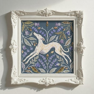 Greyhound Dog Cross Stitch Pattern PDF – Counted Floral Botanical Chart