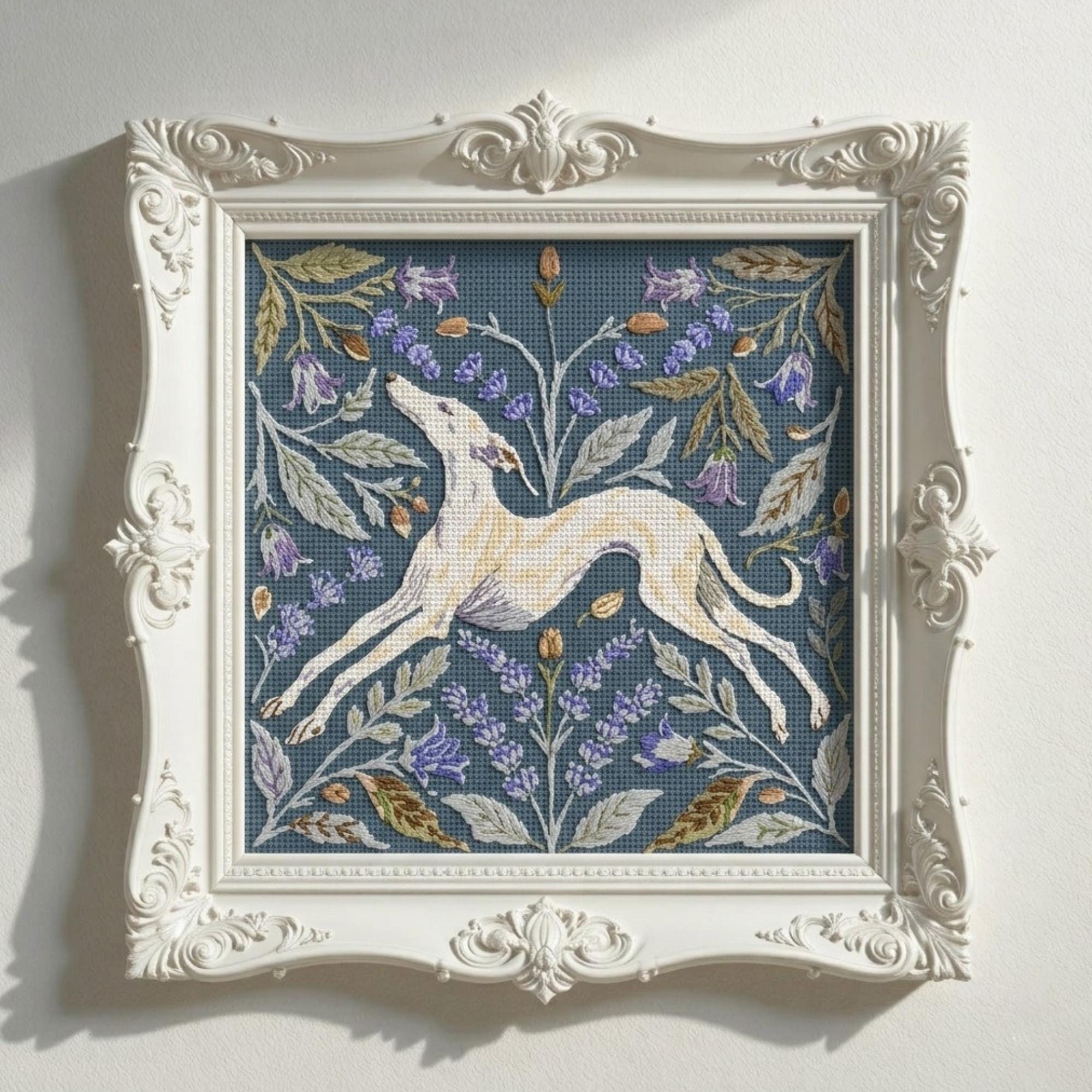 Greyhound Alpha Pattern Greyhound Dog Cross Stitch Pattern PDF – Counted Floral Botanical Chart ...