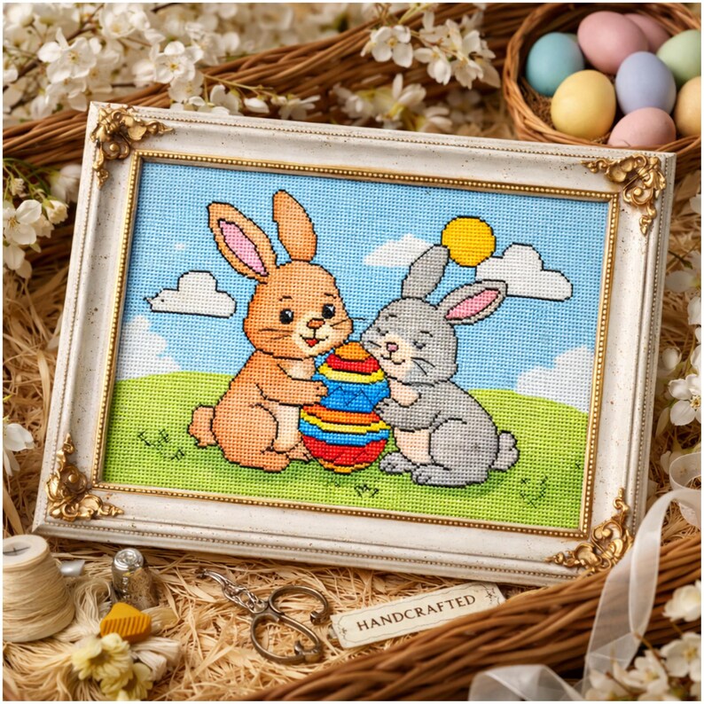 Easter Bunny Cross Stitch Pattern PDF Rabbits Egg Spring Chart - Etsy