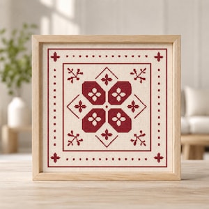 Red Folk Cross Stitch Pattern PDF Geometric Motif Chart