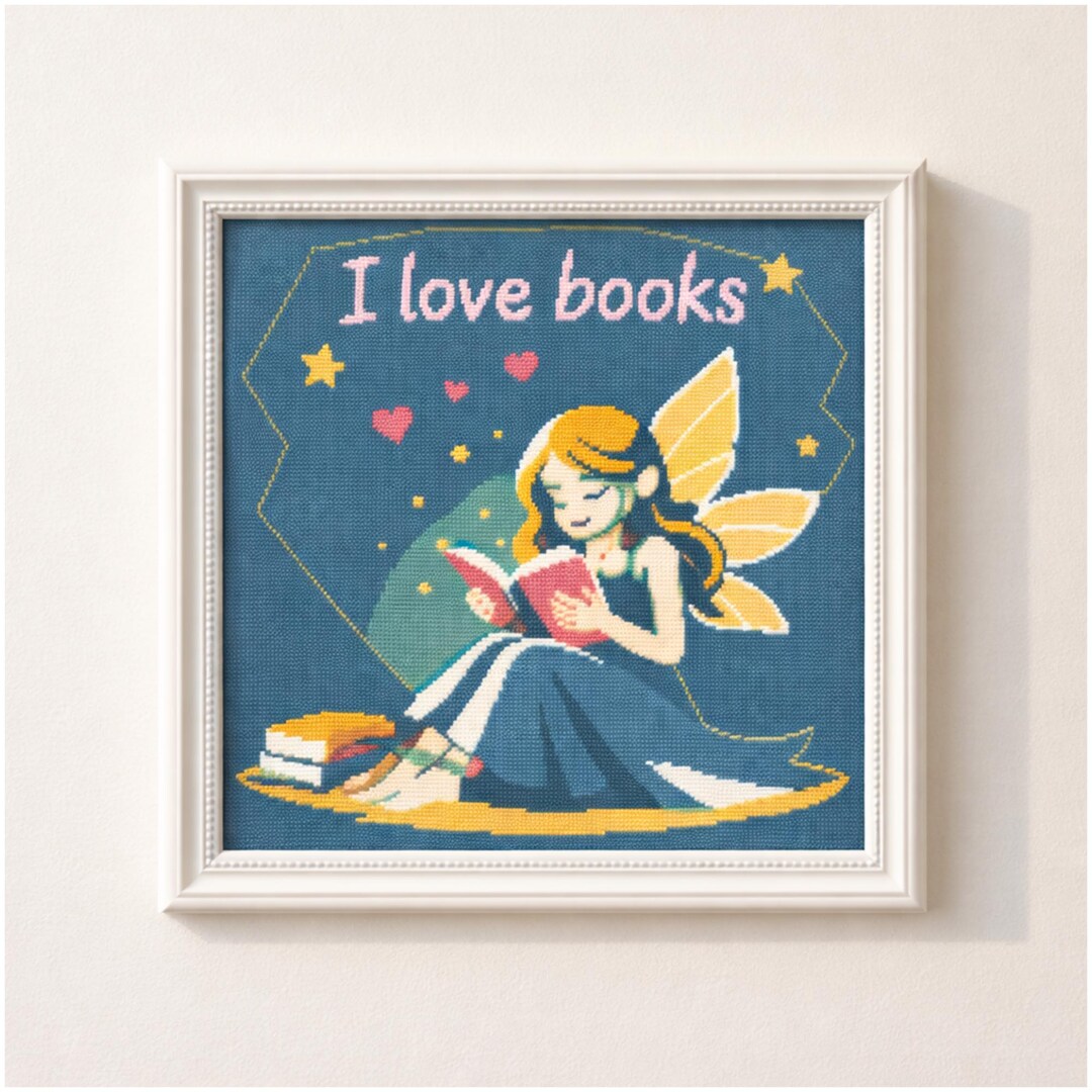 Fairy Cross Stitch Pattern PDF Book Lover Reading Chart Fantasy Art - Etsy