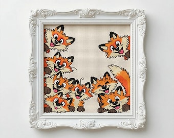 Happy Foxes Cross Stitch Pattern PDF Woodland Design