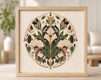 Art nouveau floral point de croix PDF — tableau botanique compté, téléchargement numérique