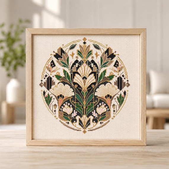 Art Nouveau Floral Cross Stitch PDF — Counted Botanical Chart, Digital Download