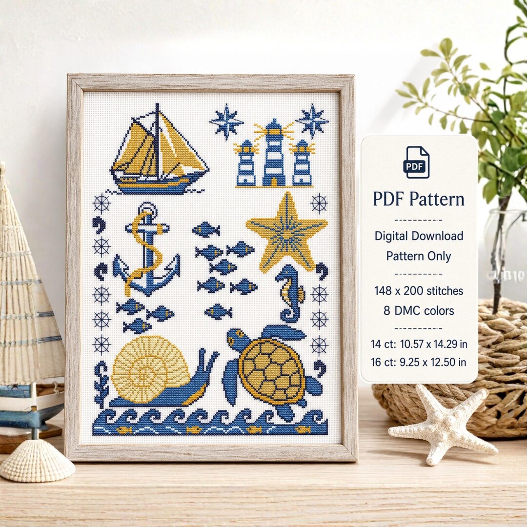Nautical Ocean Cross Stitch PDF Pattern Counted Chart Instant Download ...