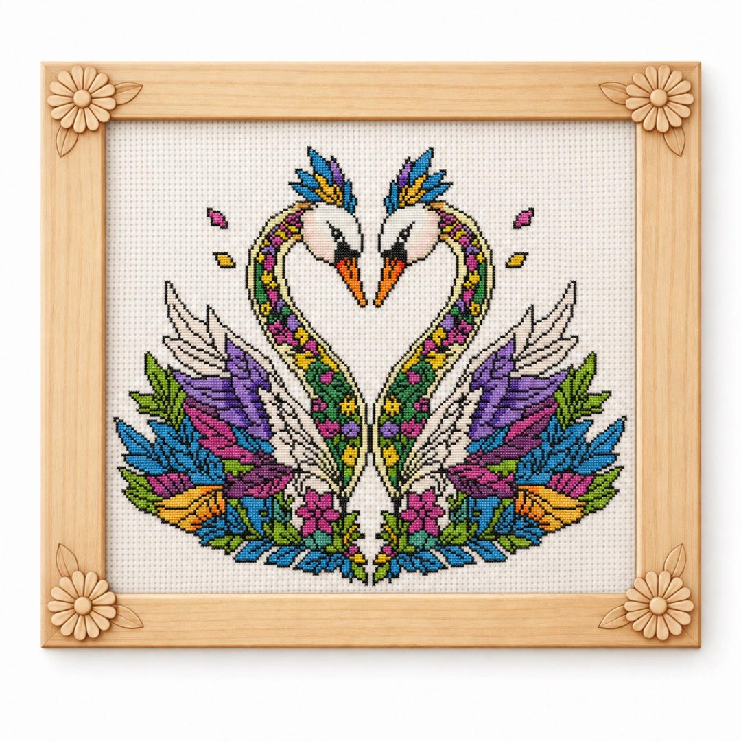 Colorful Swan Cross Stitch Pattern PDF Counted Digital Chart Bird - Etsy