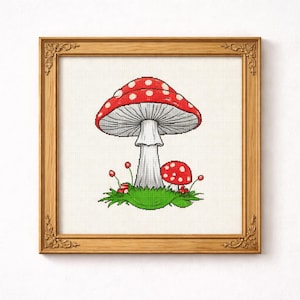 Mushroom Cross Stitch Pattern PDF Red Toadstool Woodland Chart
